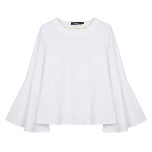 AMARO Ultra Bell Sleeve Boho Crisp White Cotton Top Brazilian 42